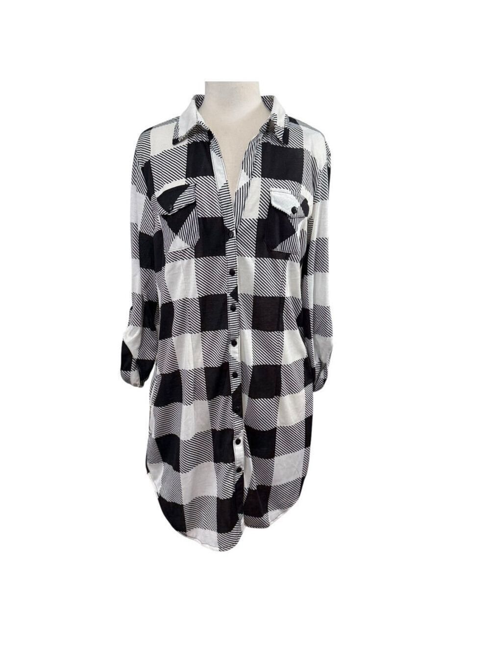 Women's White Mark Black & White Plaid Shirt L‎ NWT